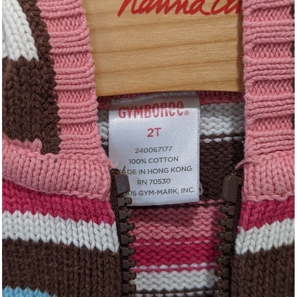 Gymboree Colorful Striped Cardigan Zipper Hooded Sweater Girls Size 2T - Picture 4 of 6